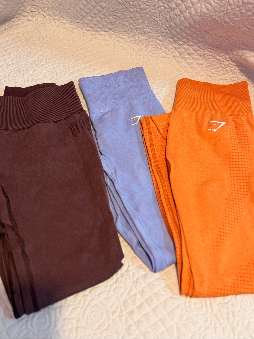 Gymshark Seamless Leggings Trio in Orange, Lavender & Brown